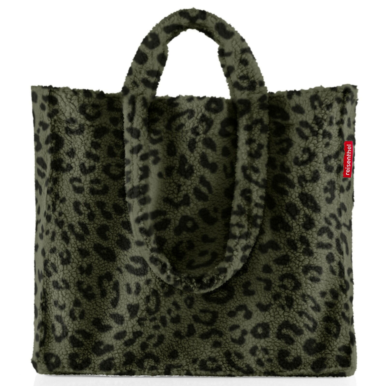 Leopardenmuster-Tasche aus weichem Material mit zwei Griffen, Vorderansicht