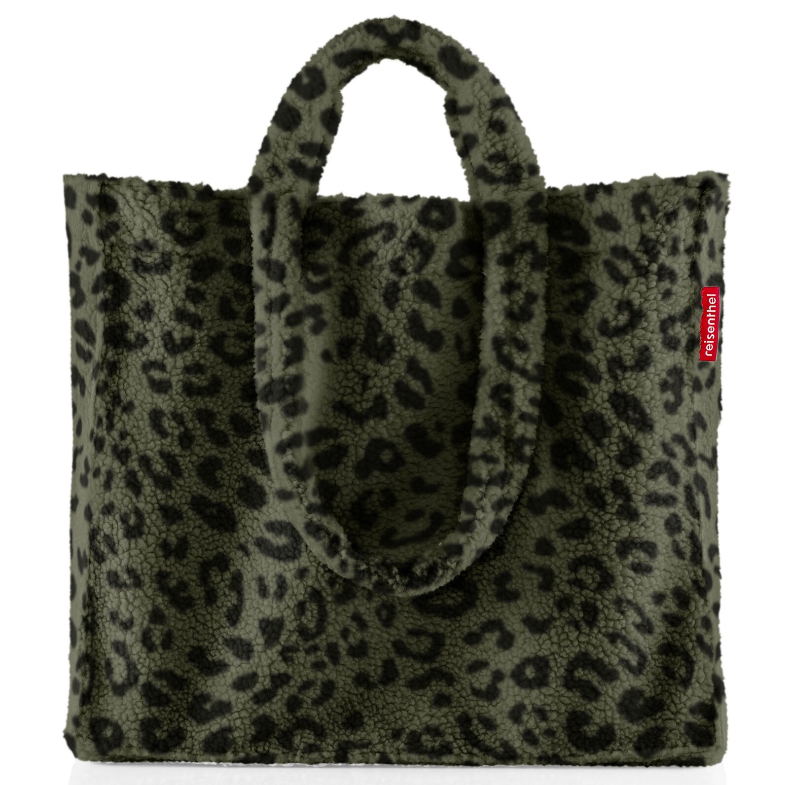 Leopardenmuster-Tasche aus weichem Material mit zwei Griffen, Vorderansicht