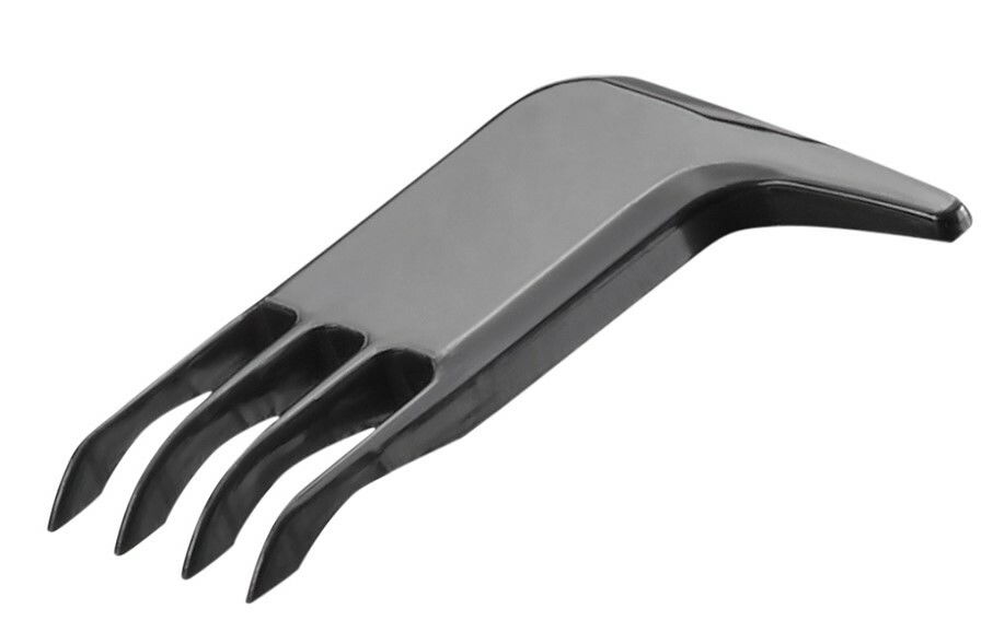 Schwarzer Kunststoffaufsatz mit vier Zinken, seitliche Perspektive
