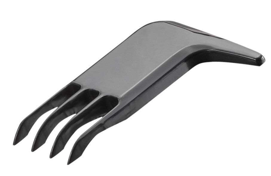 Schwarzer Kunststoffaufsatz mit vier Zinken, seitliche Perspektive