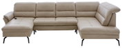 Beige Polsterrundecke in L-Form, Vorderansicht