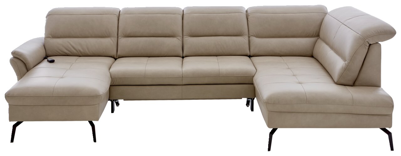 Beige Polsterrundecke in L-Form, Vorderansicht