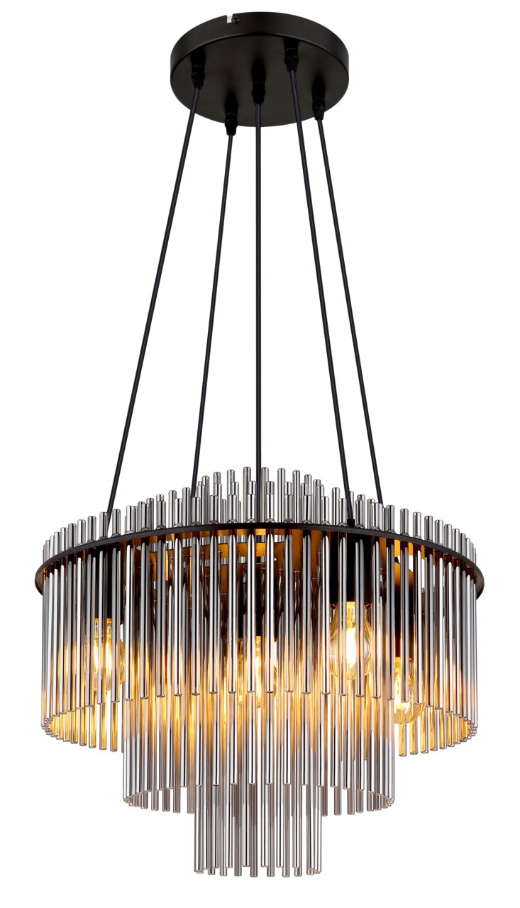 Moderne hanglamp GORLEY met metalen staven en warm licht, zijaanzicht