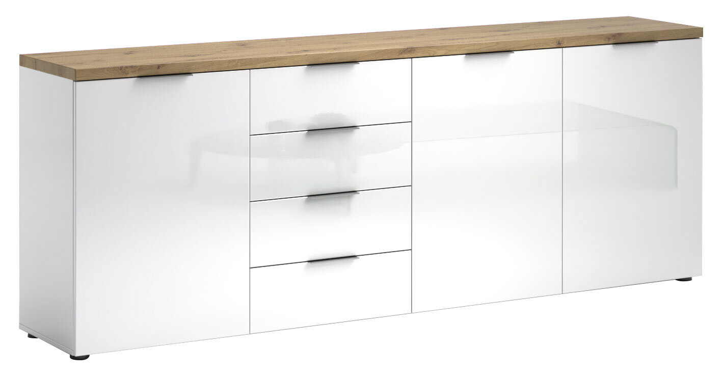 XL-Sideboard in Weiß mit Holzoberfläche, Frontansicht