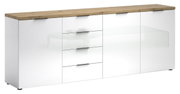 XL-dressoir in wit met houten afwerking, vooraanzicht