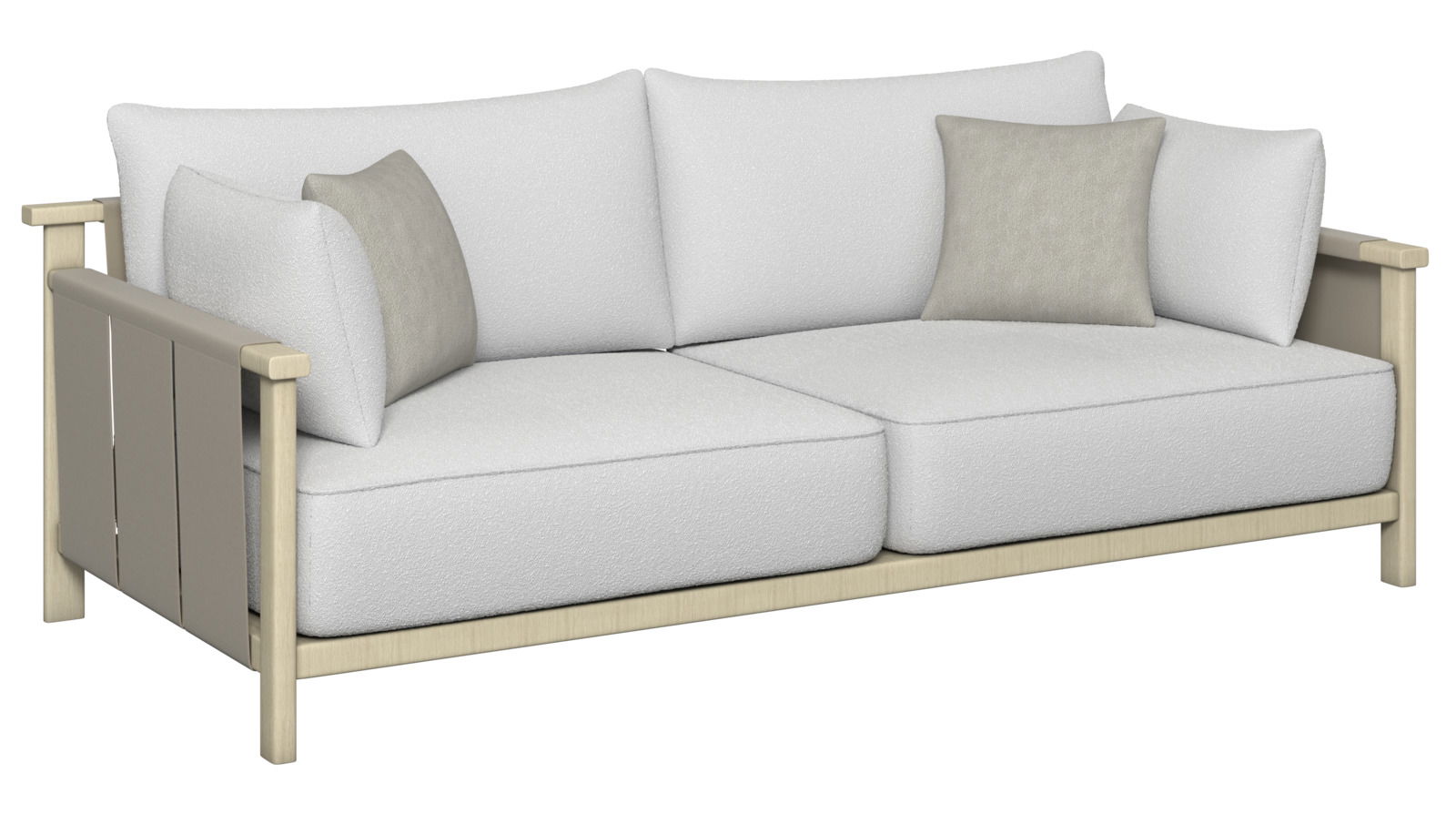 Dieter Knoll 2-zits loungebank MARI Zweisitziges Loungesofa mit hellen Kissen und Holzrahmen, seitliche Perspektive