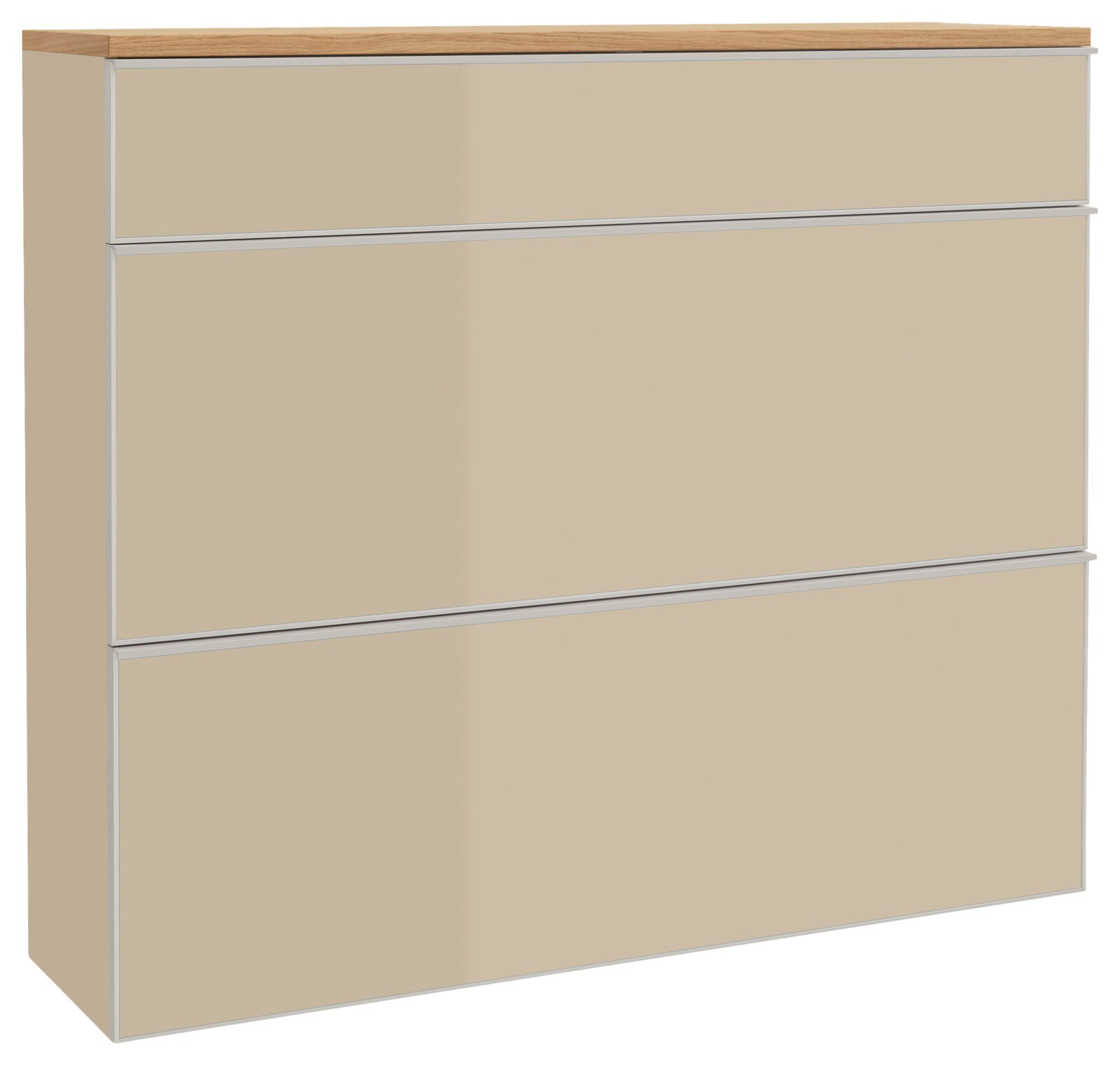 VOSS Hängeschuhschrank VORTINA Beigefarbener Hängeschuhschrank mit drei Schubladen und Holzoberfläche, seitliche Perspektive