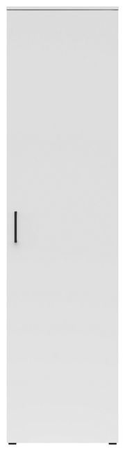 Frontansicht eines weißen Mehrzweckschranks mit schwarzem Griff.