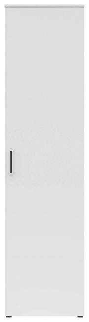 Frontansicht eines weißen Mehrzweckschranks mit schwarzem Griff.