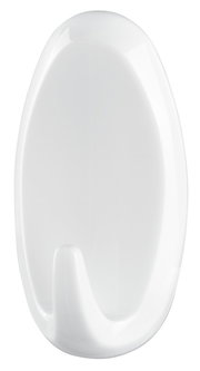 Weißer, ovaler Wandhaken aus Kunststoff, frontal abgebildet.