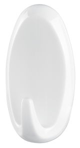 Weißer, ovaler Wandhaken aus Kunststoff, frontal abgebildet.