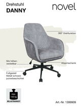 Grauer Drehstuhl mit 360° Drehfunktion, höhenverstellbarem Sitz und Wippmechanik, seitliche Perspektive.