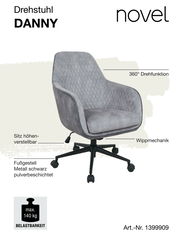 Grauer Drehstuhl mit 360° Drehfunktion, höhenverstellbarem Sitz und Wippmechanik, seitliche Perspektive.