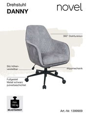 Grauer Drehstuhl mit 360° Drehfunktion, höhenverstellbarem Sitz und Wippmechanik, seitliche Perspektive.