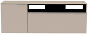 Frontansicht eines modernen, beige Hänge-Lowboards mit zwei Türen und offenem Fach.