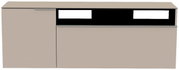 Frontansicht eines modernen, beige Hänge-Lowboards mit zwei Türen und offenem Fach.