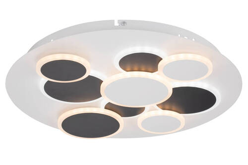 Moderne LED-Deckenleuchte mit kreisförmigem Design, seitliche Perspektive