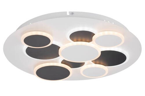 Moderne led-plafondlamp met cirkelvormig ontwerp, gezien vanaf de zijkant