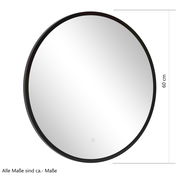 Runder Wandspiegel mit schwarzem Rahmen, Durchmesser ca. 60 cm, Frontalansicht