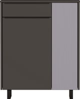 Moderner Schuhschrank in dunklem Design mit geriffelter Tür, Frontalansicht