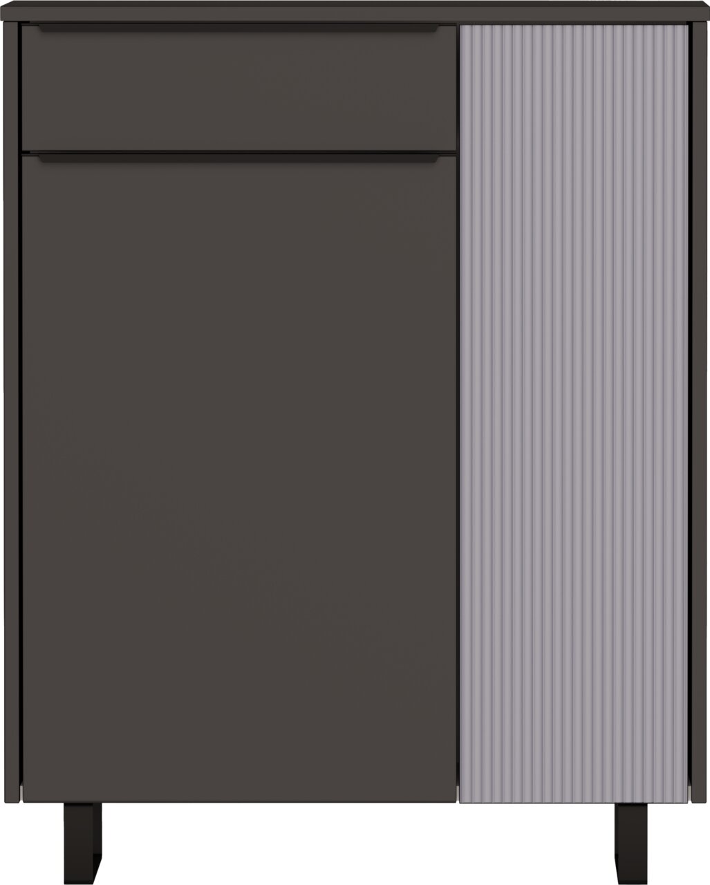 Moderner Schuhschrank in dunklem Design mit geriffelter Tür, Frontalansicht