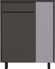 Moderner Schuhschrank in dunklem Design mit geriffelter Tür, Frontalansicht
