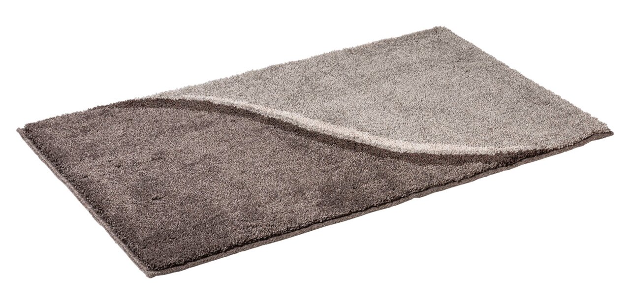 Badteppich Maike in 60x90cm, zweifarbig in Braun- und Beigetönen, aus schräger Perspektive fotografiert