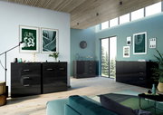Moderne Schubkastenkommode in einem stilvollen Wohnzimmer, Perspektive von vorne links
