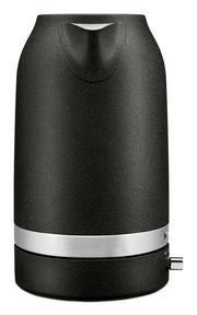 Schwarzer Wasserkocher mit Edelstahlring, Vorderansicht