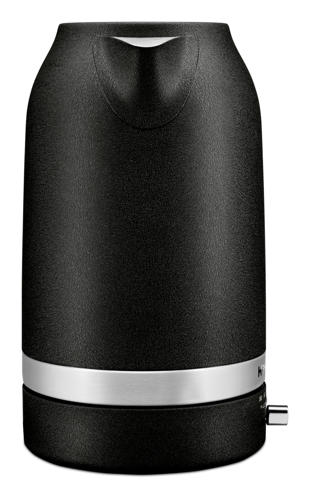 Schwarzer Wasserkocher mit Edelstahlring, Vorderansicht