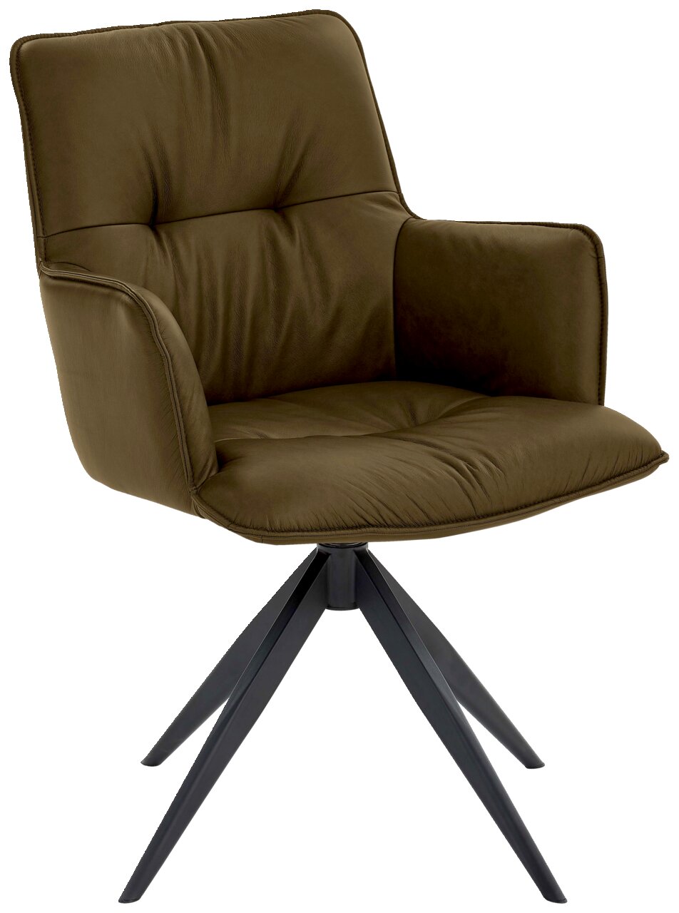 Dieter Knoll Design-Schalensessel PREMIO Design-Schalensessel in Olivgrün mit gepolstertem Sitz und Rückenlehne, schwarzem Metallgestell, seitliche Perspektive