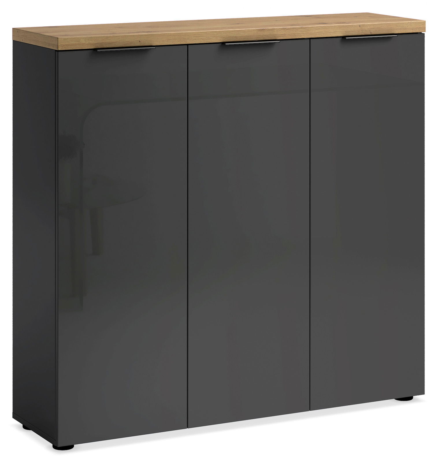 XORA XL-Schuhschrank IDEA ANTHRAZIT Moderner XL-Schuhschrank mit drei Türen in dunklem Grau und Holzoberfläche, Frontalansicht