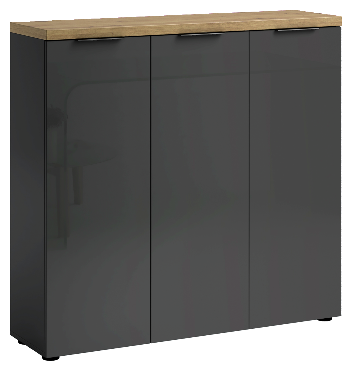 XORA XL-Schuhschrank IDEA ANTHRAZIT Moderner XL-Schuhschrank mit drei Türen in dunklem Grau und Holzoberfläche, Frontalansicht