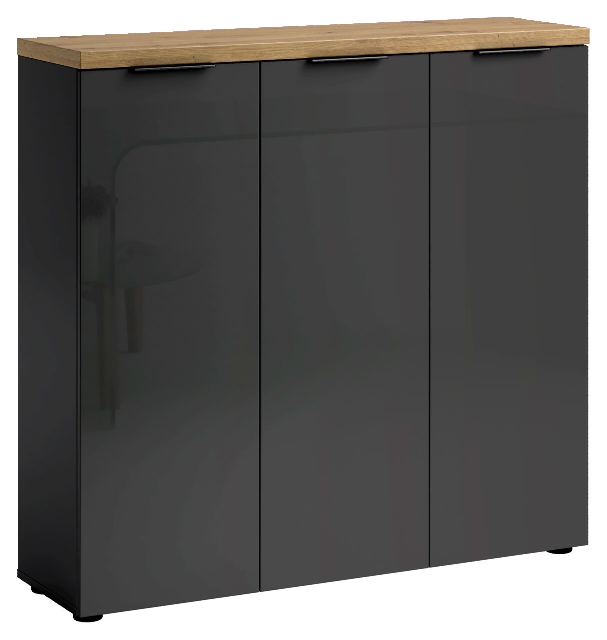 XORA XL-Schuhschrank IDEA ANTHRAZIT Moderner XL-Schuhschrank mit drei Türen in dunklem Grau und Holzoberfläche, Frontalansicht