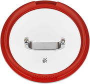 Topfdeckel mit rotem Rand und Edelstahlgriff, Draufsicht