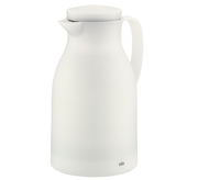 Weiße Isolierkanne mit Griff und Deckel, seitliche Perspektive
