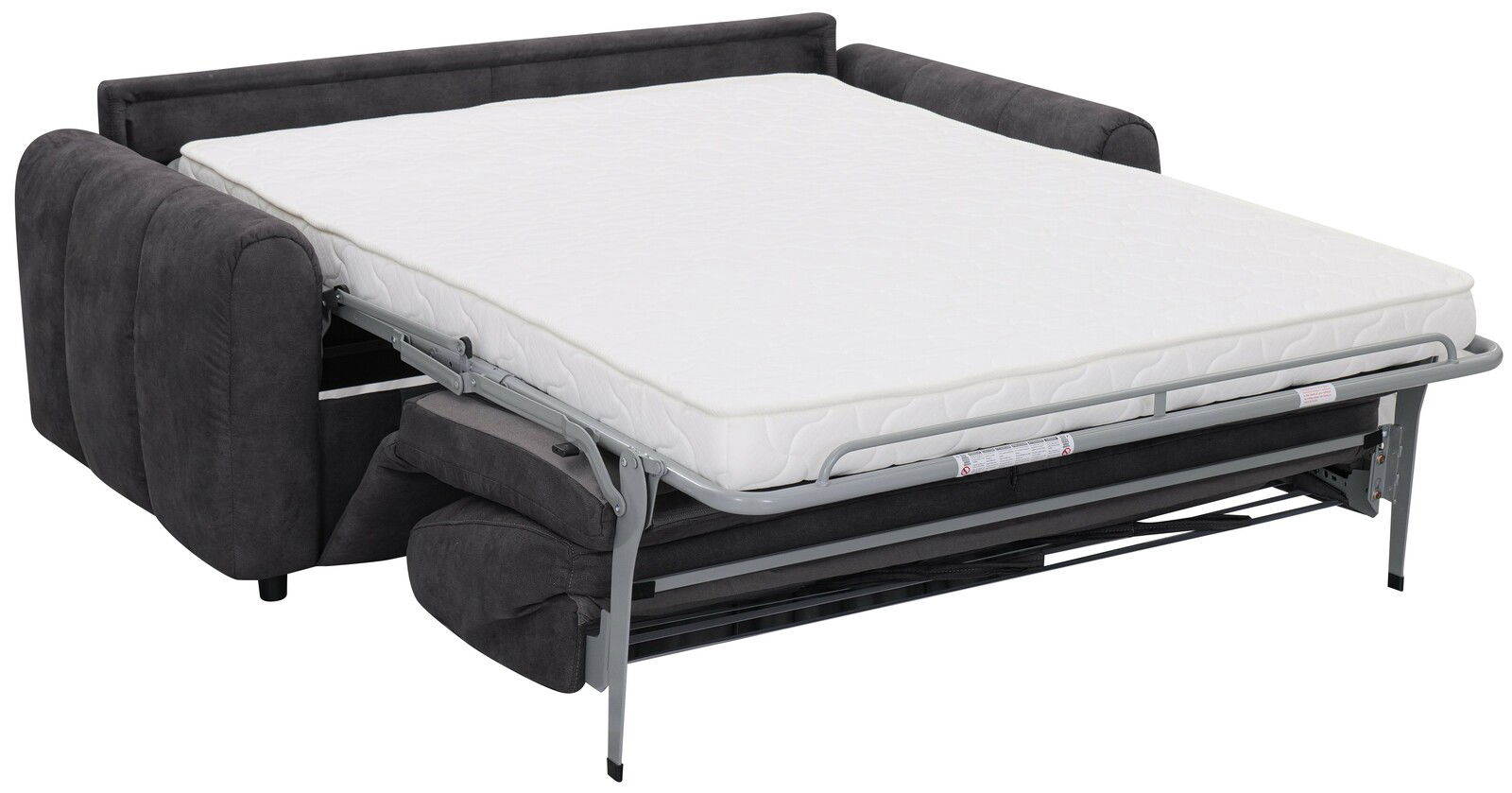 Funktionssofa Z2 Schlafsofa HELENA in ausgeklappter Perspektive mit weißer Matratze und grauem Gestell