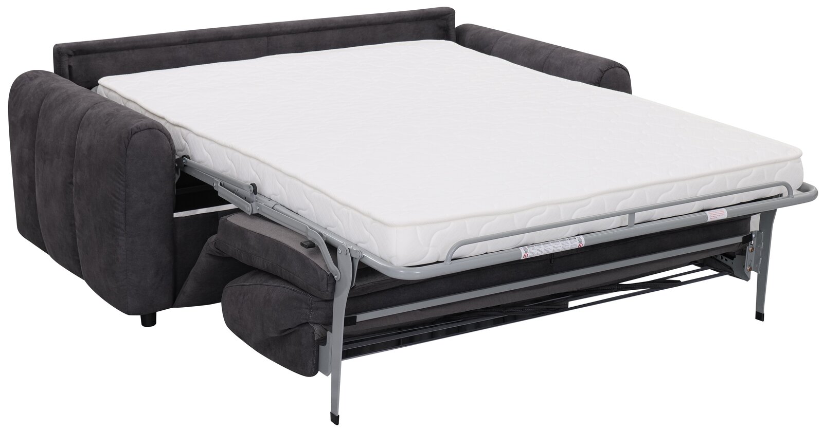 Funktionssofa Z2 Schlafsofa HELENA in ausgeklappter Perspektive mit weißer Matratze und grauem Gestell