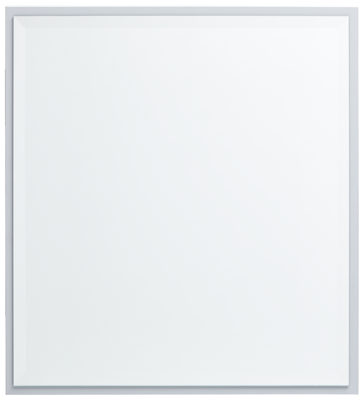 Quadratischer Spiegel mit schmalem Rahmen, frontal fotografiert.