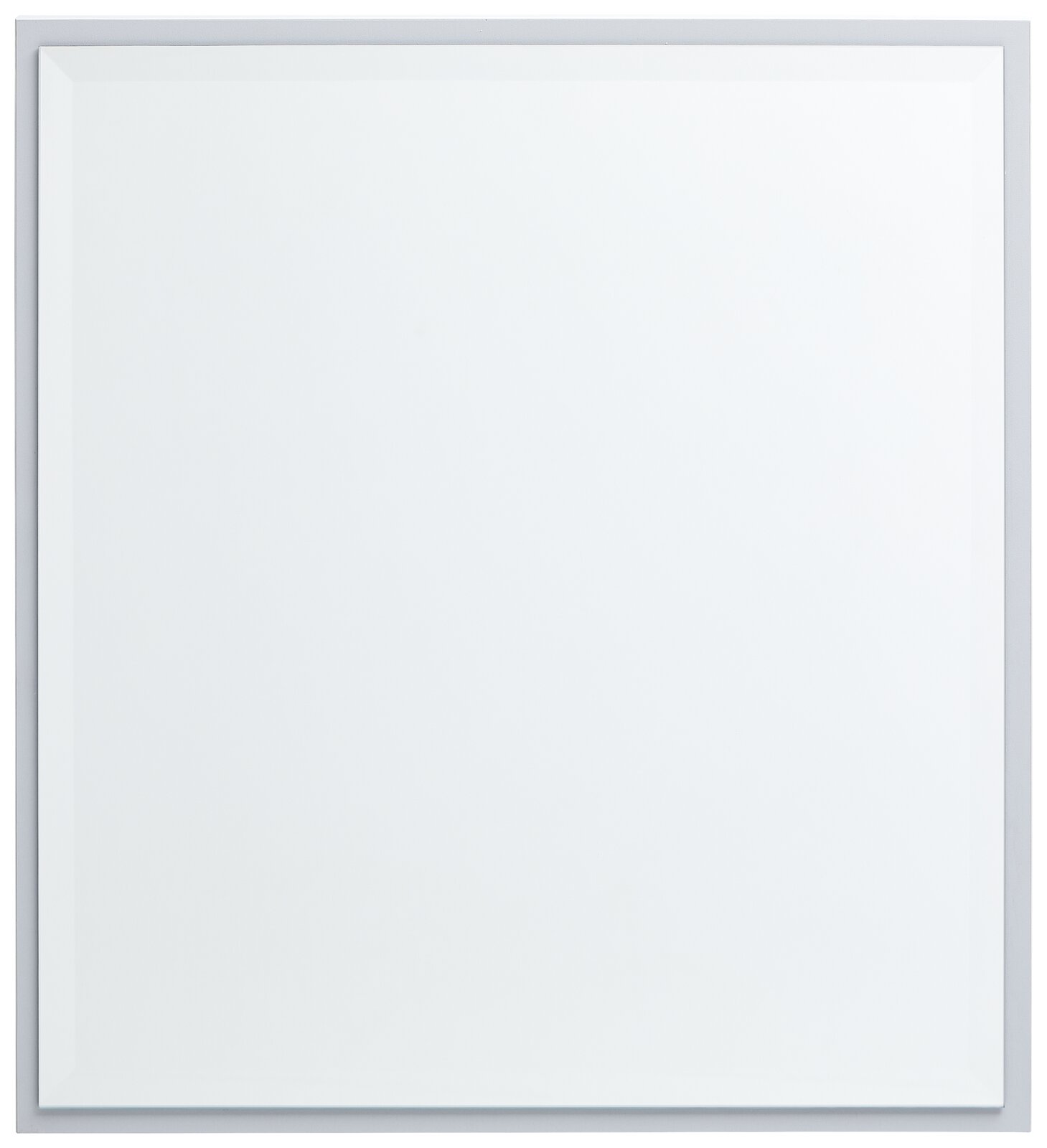 Quadratischer Spiegel mit schmalem Rahmen, frontal fotografiert.