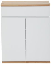 Moderner Schuhschrank in Weiß mit Holzoberfläche, Frontalansicht