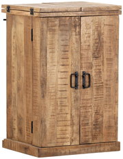Rustikaler Bartheken-Schrank aus Holz mit zwei Türen, seitliche Perspektive