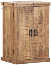 Rustikaler Bartheken-Schrank aus Holz mit zwei Türen, seitliche Perspektive