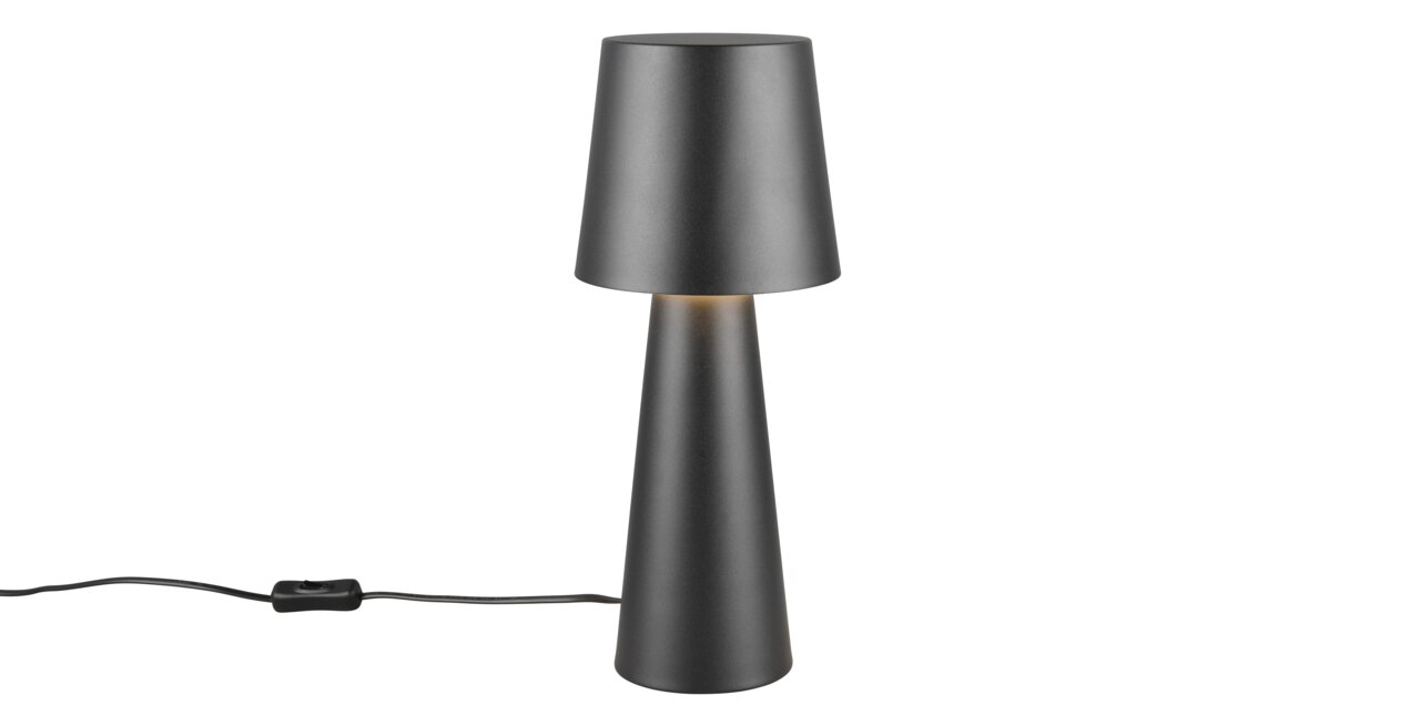 Moderne Tischleuchte Nubian in Schwarz, konische Form, seitliche Perspektive