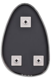 Rückansicht eines tropfenförmigen Spiegels mit drei Befestigungspunkten.