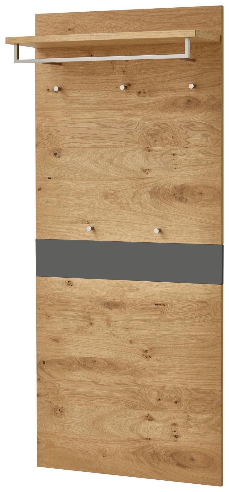 VOSS Garderobenpaneel lang/breit LEVIO Garderobenpaneel aus Holz mit mehreren Haken und einer Ablage, frontal betrachtet.