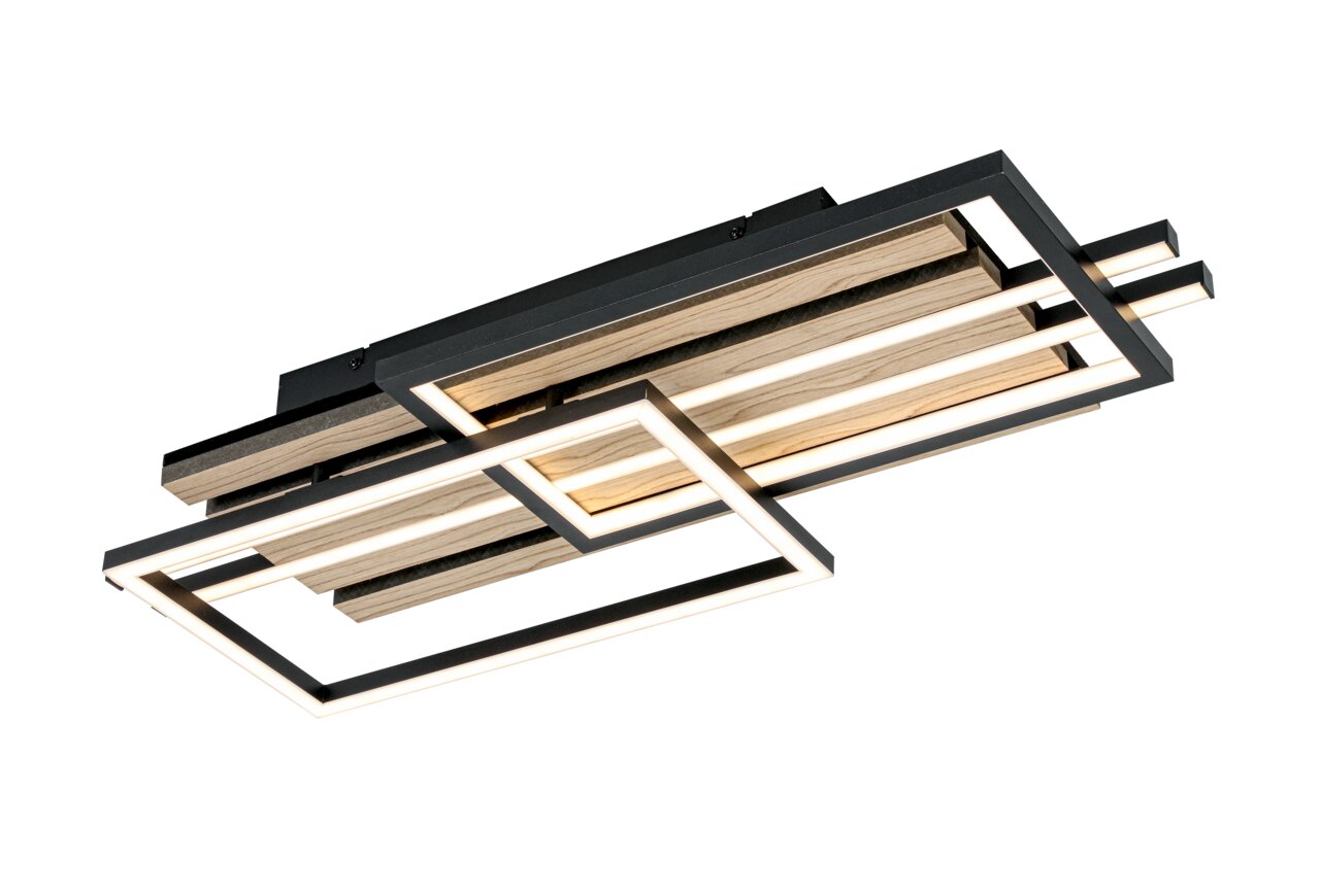 Moderne LED-Deckenleuchte mit geometrischem Design, seitliche Perspektive