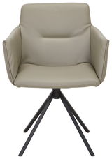 Moderner Sessel mit beigem Lederbezug und schwarzem Metallgestell, Frontalansicht