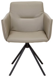 Moderner Sessel mit beigem Lederbezug und schwarzem Metallgestell, Frontalansicht