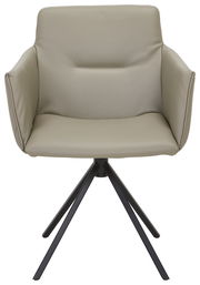 Moderner Sessel mit beigem Lederbezug und schwarzem Metallgestell, Frontalansicht